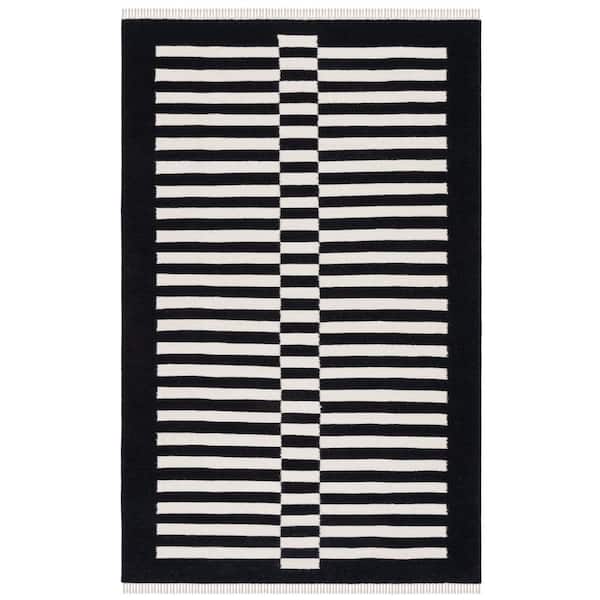 SAFAVIEH Striped Kilim Black Ivory Doormat 3 ft. x 5 ft. Border Striped Area Rug