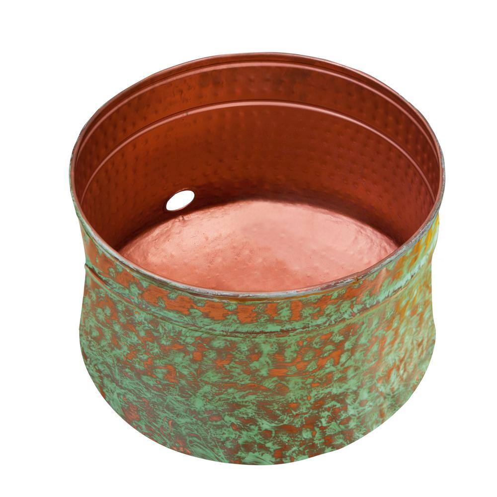 Hand-Hammered Patina Copper Garden Hose Storage Pot