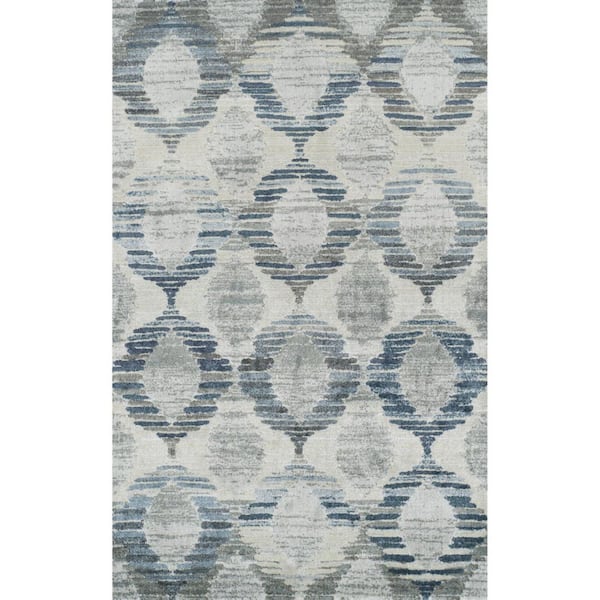 5 X 8 Blue, Ivory Geometric Runner Rug