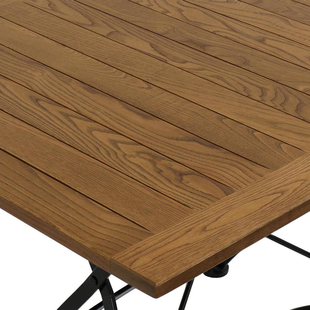 Chestnut Wood Folding Patio Dining Table with Black Steel Frame