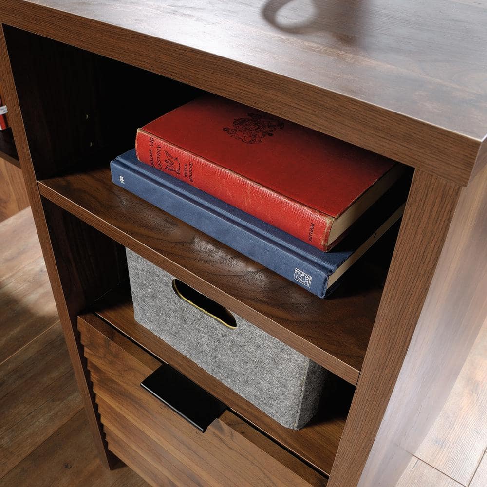 Grand Walnut L-Shaped Writing Desk with Drawer and Filing Cabinet