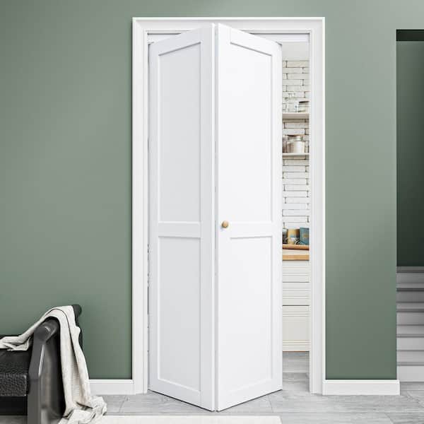 36 in. x 80 in. DIY 2-Panel Solid Core MDF White Primed Composite Interior Closet Bi-Fold Door with Hardware