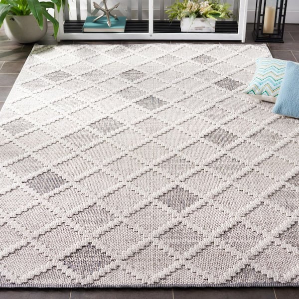 Global 9 ft. x 12 ft. Gray/Ivory Diamond High-Low Indoor/Outdoor Area Rug