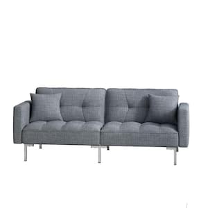 75 in. Square Arm Linen Straight Modern Sofa in Gray