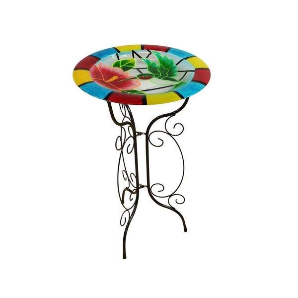 Alpine Corporation 18 in. Glow in the Dark Glass Hummingbird Birdbath