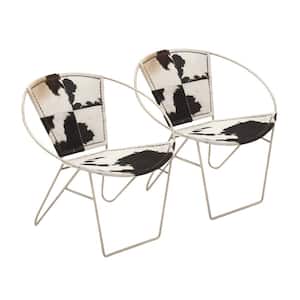 Black Leather Round Chair with Silver Frame (Set of 2)