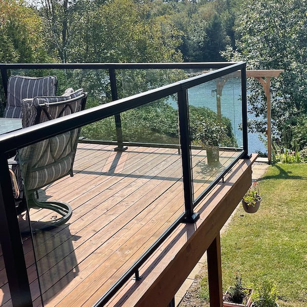 Peak Aluminum Railing 36-5/16 in. H x 51 in. W Aluminum Deck Railing Clear Tempered Glass Panel for 42 in. High System