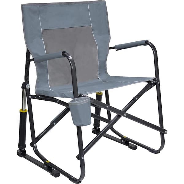Metal Outdoor Rocking Chair Side Table Camping Chair : Portable Folding Rocking Chair with Solid Durable Armrests-Grey