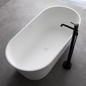Maria 63 in. Stone Resin Solid Surface Matte Flatbottom Freestanding Bathtub in White