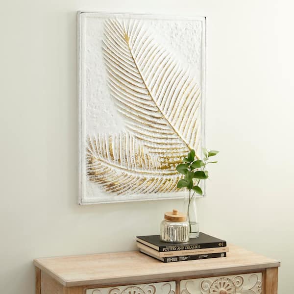 Litton Lane Metal Gold Relief Palm Leaf Wall Decor with Gold Detailing