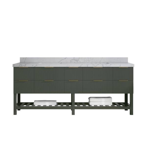 Willow Collections Catalina 84 in. Double Sink Freestanding Pewter Green Bath Vanity with Venatino Qt. Top Unassembled