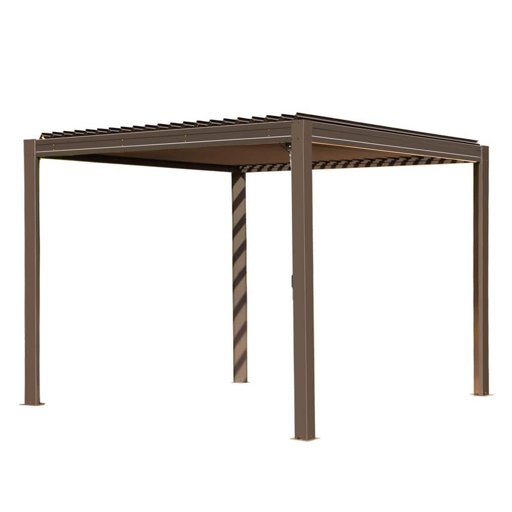 Family Products バロウズ 1st domi outdoor living 10 ft. x 10 ft. Brown Aluminum Metal Louvered
