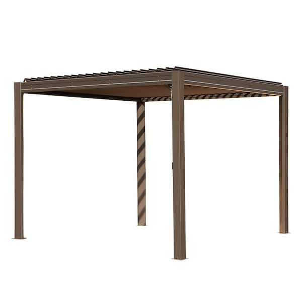 10 ft. x 10 ft. Brown Aluminum Metal Louvered Pergola