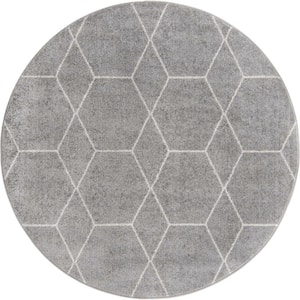 Trellis Frieze Light Gray/Ivory Gray 5 ft. x 5 ft. Round Geometric Area Rug