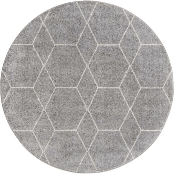 StyleWell Trellis Frieze Light Gray/Ivory Gray 5 ft. x 5 ft. Round Geometric Area Rug