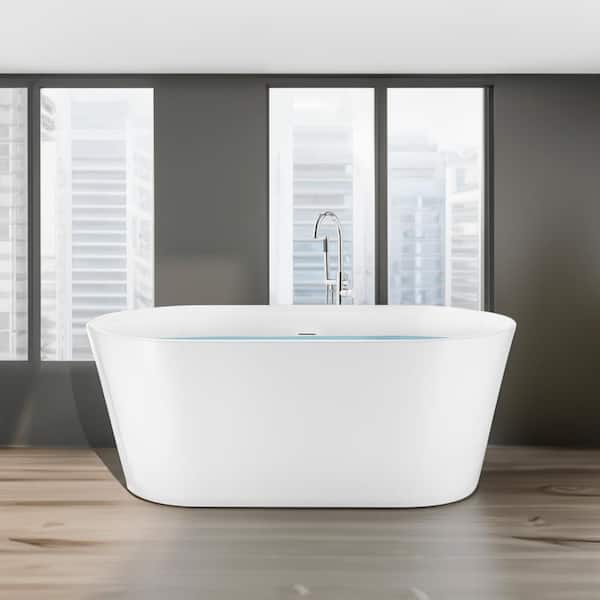 Freestanding 66.9 in. Fiberglass Flatbottom Modern Stand Alone Non-Whirlpool Bathtub in Glossy White Freestanding 66.9 in. Fiberglass Flatbottom Modern Stand Alone Non-Whirlpool Bathtub in Glossy White