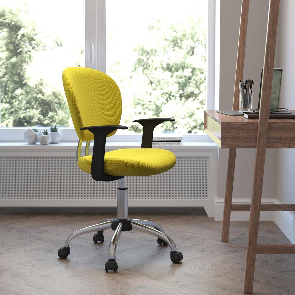 Ergonomic Mid-Back Mesh Task Chair in Vibrant Yellow with Metal Base