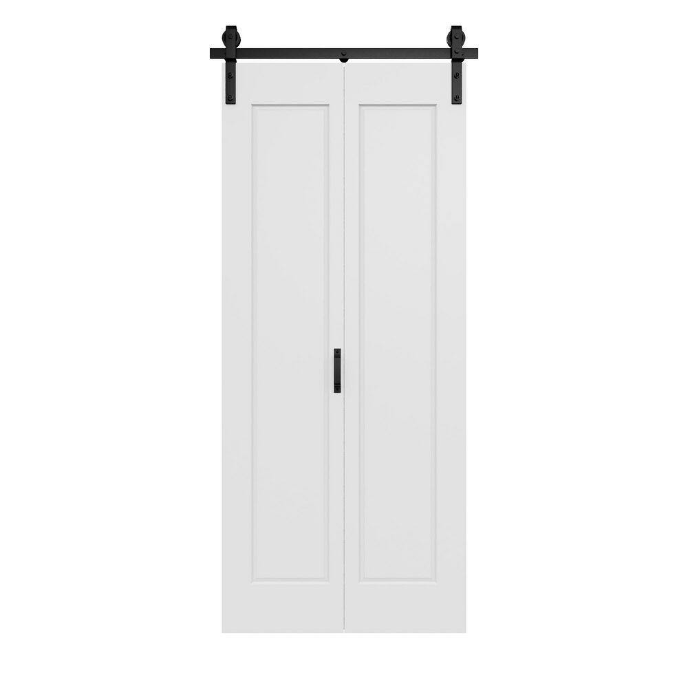 36 in. x 84 in. Easy Install 1-Panel Bi-Fold Barn Door White Primed MDF Sliding Barn Door with Hardware Kit for Bathroom price history on PriceWatchPro