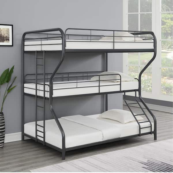 Seafuloy Black (Gray) Full/Twin/Full Triple Bunk Bed