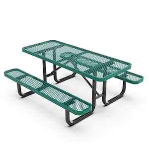 61.75 in. Green Rectangle Steel Picnic Tables Seats 6-People with Umbrella Hole