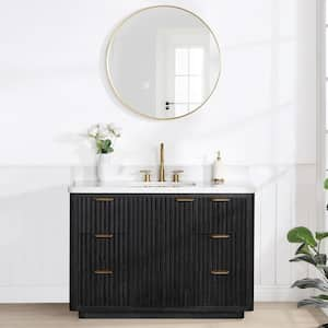 Cádiz 48 in. W x 22 in. D x 34 in. H Single Bathroom Vanity in Fir Wood Black with White Composite top and Mirror