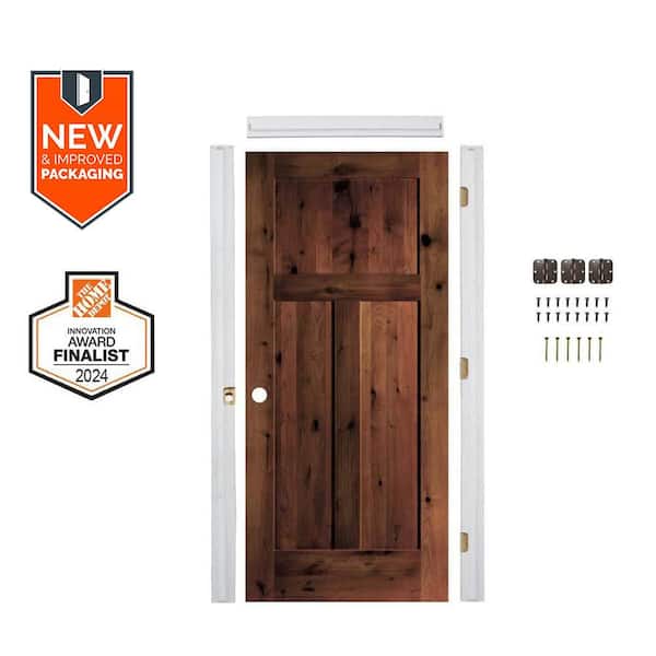 Krosswood Doors Assembly Required 36 in. x 80 in. Craftsman Right-Hand Knotty Alder Wood Mahogany Stain Single Door Kit w/Separate Jamb