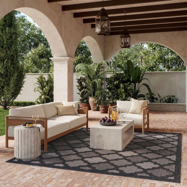 Easy Care Charcoal Black 12 ft. x 15 ft. Trellis Contemporary Area Rug