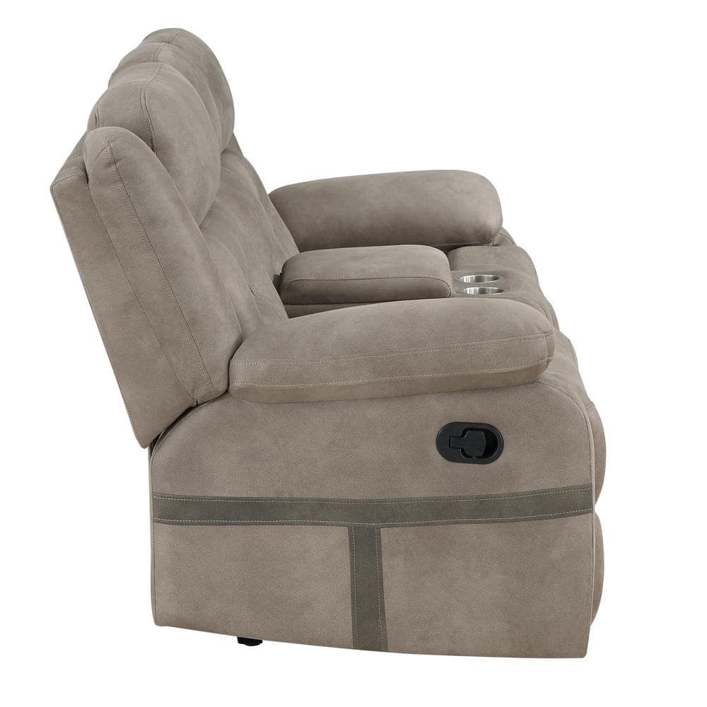 Brown Faux Leather Tufted Loveseat with Cup Holder and Pillow-top Arm