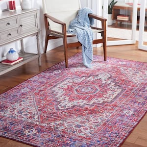 Tuscon Red/Blue 6 ft. x 9 ft. Machine Washable Ikat Border Area Rug