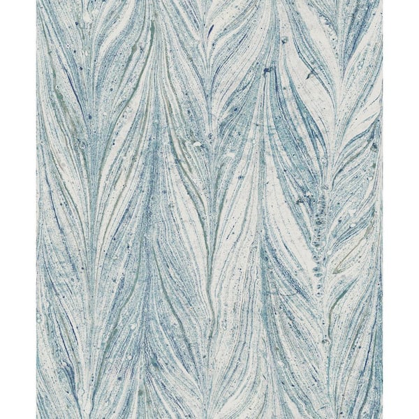 Blue Metallic Ebru Marble Vinyl Paper Unpasted Wallpaper (21 in. x 33 ft.)