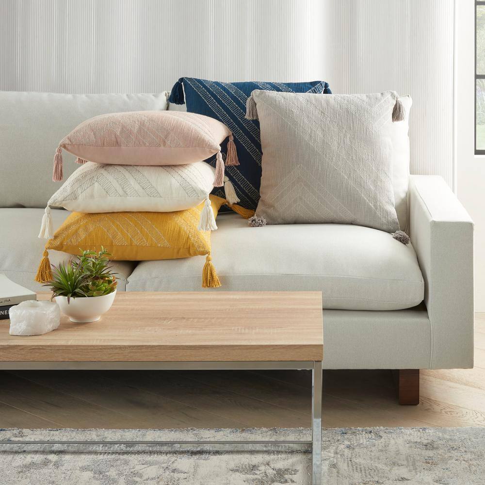 Gray Cotton Embroidered 20" Square Throw Pillow Set