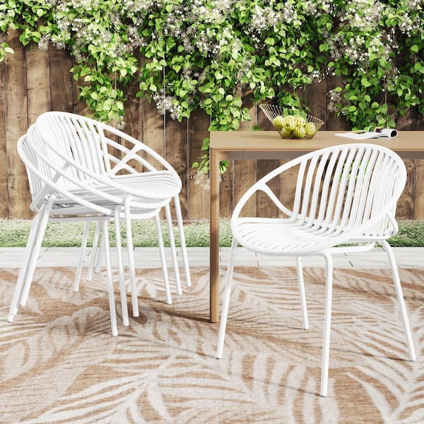 Unbranded 2-Piece Patio Dining Chairs-Ergonomic Design with Metal Legs and Breathable Plastic Backrest for Outdoor and Indoor Use