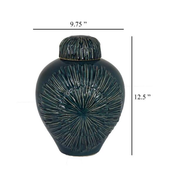 Benjara Modern 12.5 in. Blue Ceramic Round Decorative Flower Vase