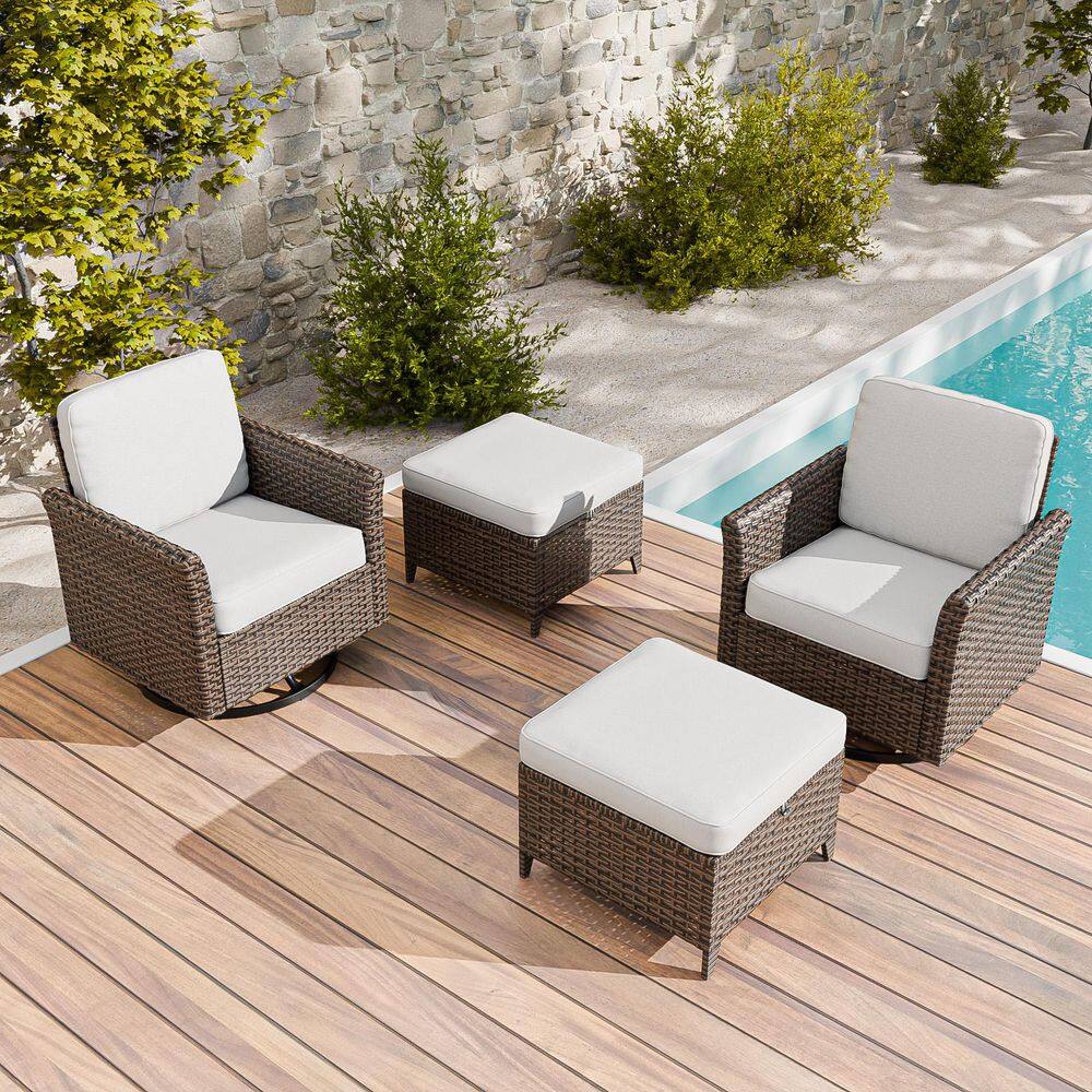 Wicker Patio Outdoor Rocking Chair Swivel Chair with Beige Cushions price history on PriceWatchPro
