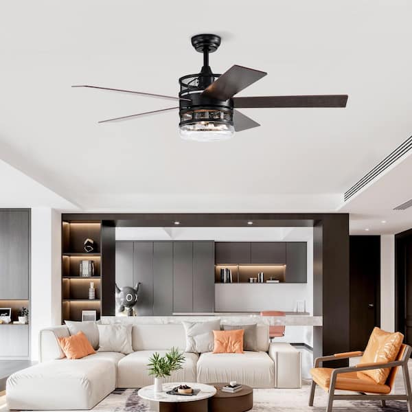 52 in. Indoor Matte Black Farmhouse Ceiling Fan with Remote Control and Reversible Motor