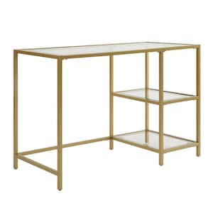 42 in. Rectangular Gold Writing Desks with Glass Top