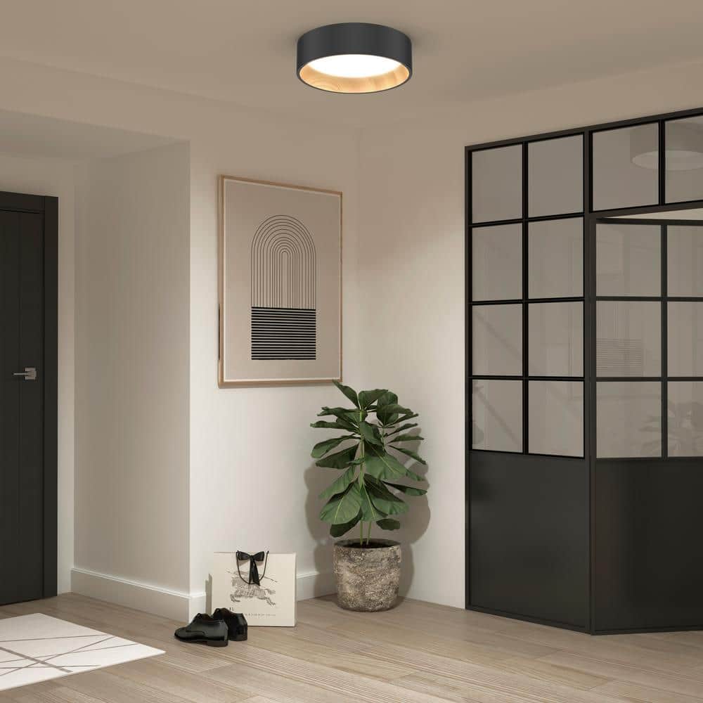 Artika Alton 13 in. 1-Light Modern Black and Wood Integrated LED 3