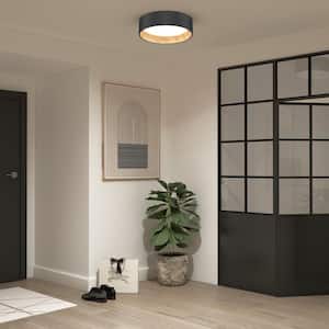 Alton 13 in. 1-Light Black & Wood Integrated Selectable LED Modern Flush Mount Ceiling Light for Kitchen and Hallway