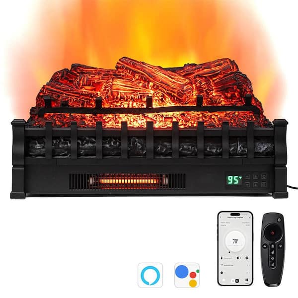 26 in. Width WiFi Infrared Quartz Freestanding Electric Fireplace Insert Logs Heater with APP Control in Black