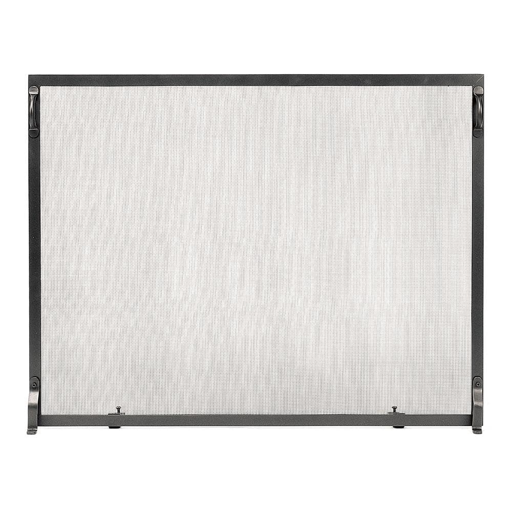 Graphite Wrought Iron Single Panel Fireplace Screen with Mesh Door