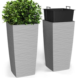 11.5 x 23 in. EverGreen Light Gray, M-Resin, Indoor/Outdoor Planter with Built-In Drainage, Duo Set, Large (2-Piece)
