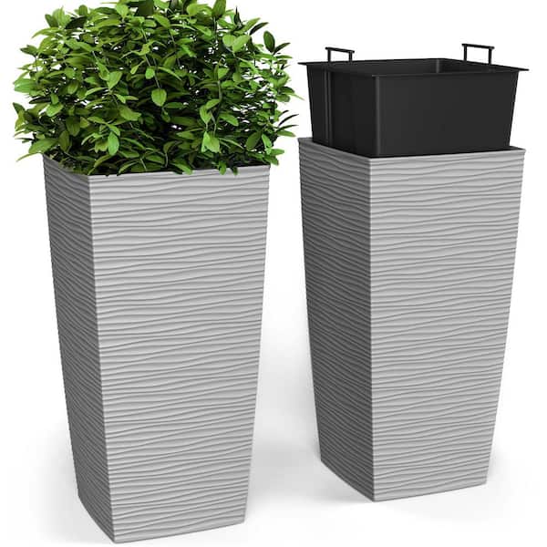 JANSKA 11.5 x 23 in. EverGreen Light Gray, M-Resin, Indoor/Outdoor Planter with Built-In Drainage, Duo Set, Large (2-Piece)