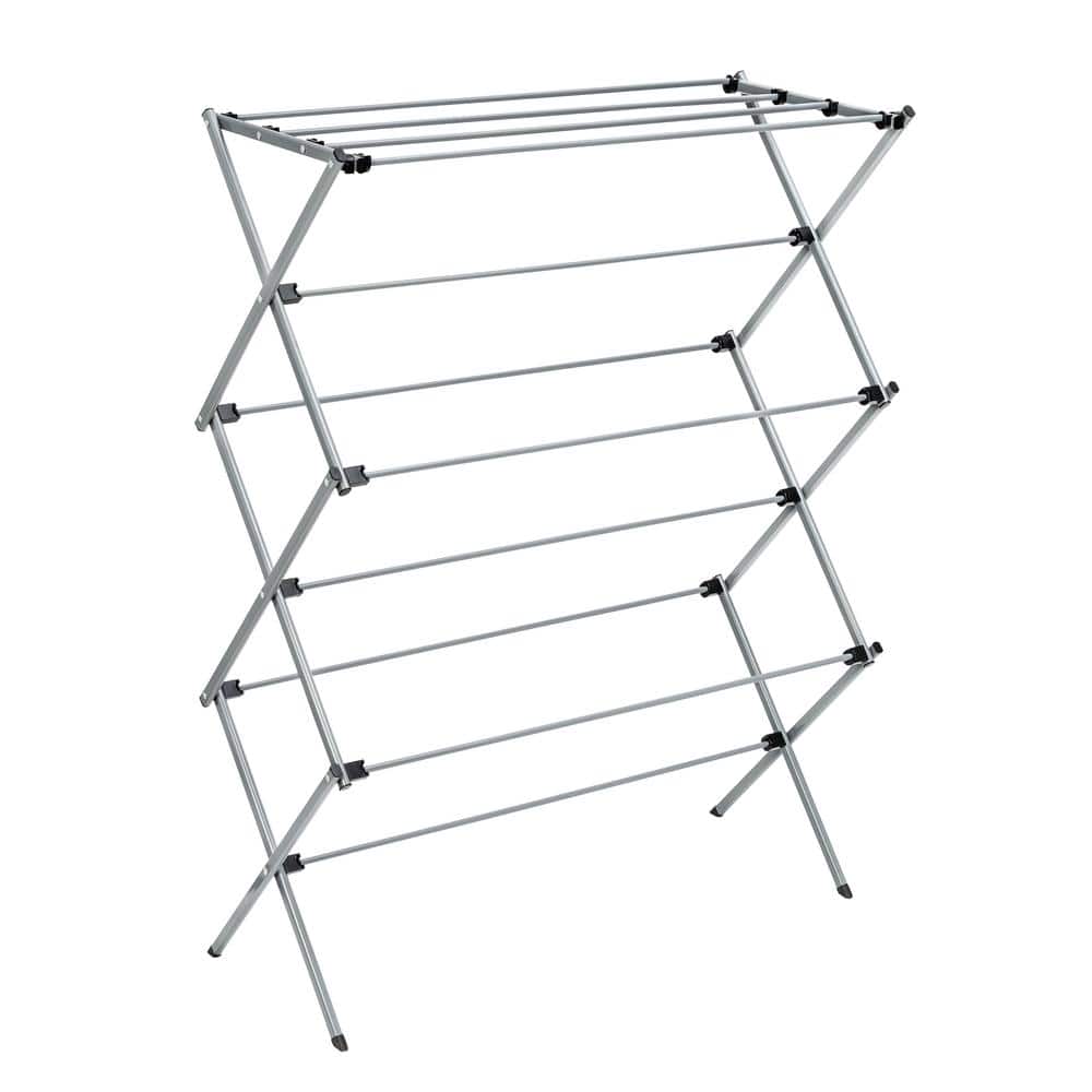 Honey-Can-Do 3-Tier Folding Accordion Steel Clothes Drying Rack with Mesh  Top, Silver/Blue