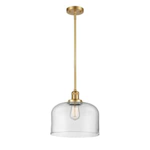 Bell 1-Light Satin Gold Shaded Pendant Light with Clear Glass Shade