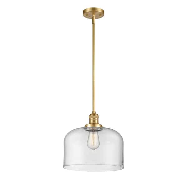 Bell 1-Light Satin Gold Shaded Pendant Light with Clear Glass Shade