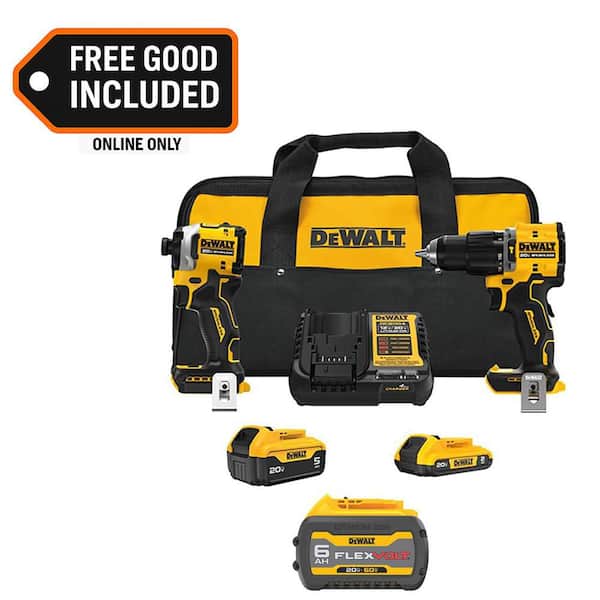 ATOMIC 20V Lithium-Ion Cordless 2-Tool Combo Kit with FLEXVOLT 20V/60V 6.0Ah, 20V 5 Ah and 2 Ah Batteries and Charger