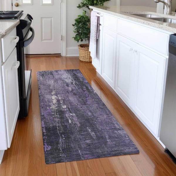 Mayfield Premium Machine Washable Abstract AMF1683 Purple 2 ft. 3 in. x 7 ft. 6 in. Runner Rug