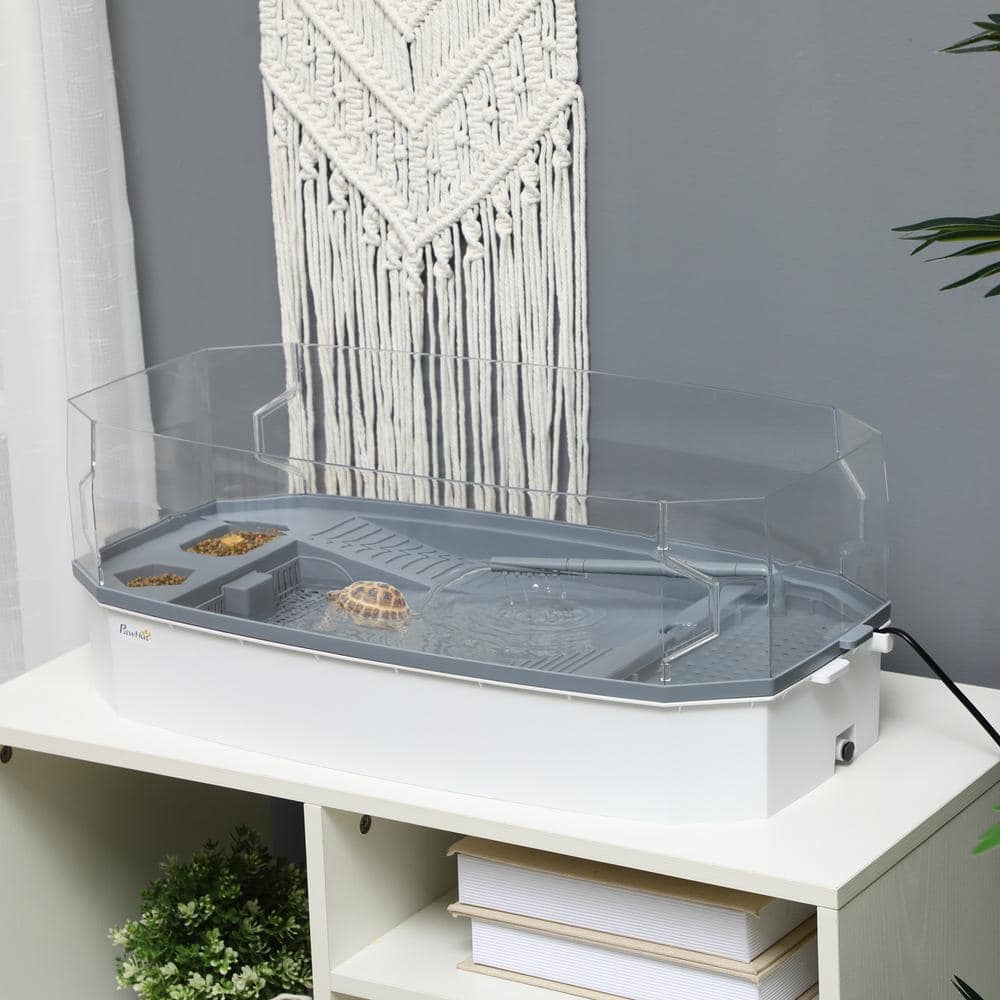 Clear and White Turtle Tank Kit with Filtration and Basking Platform