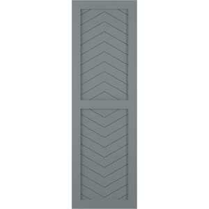 12 in. x 25 in. Flat Panel True Fit PVC Two Panel Chevron Modern Style Fixed Mount Shutters Pair in Ocean Swell