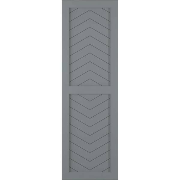 Ekena Millwork 12 in. x 25 in. Flat Panel True Fit PVC Two Panel Chevron Modern Style Fixed Mount Shutters Pair in Ocean Swell